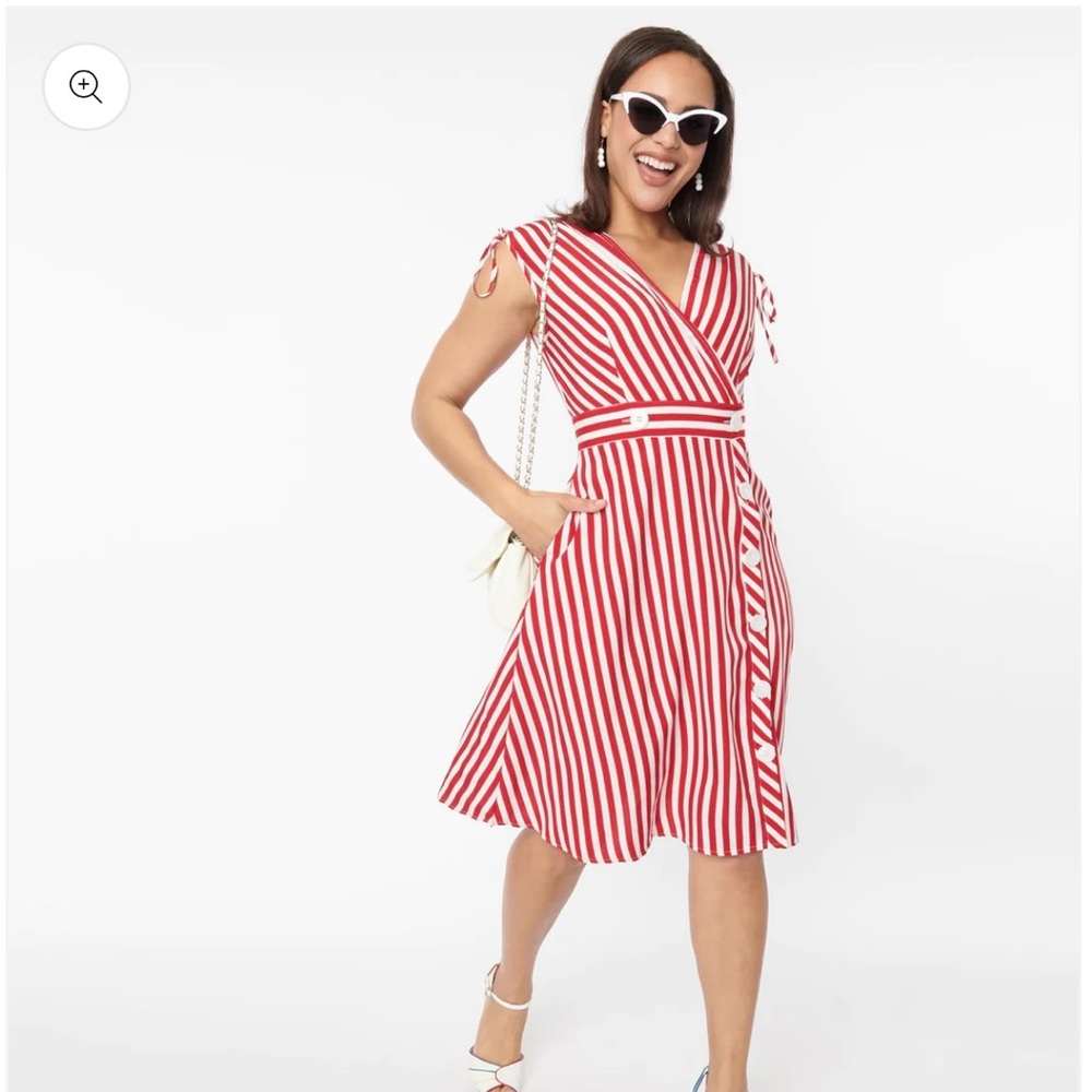 NWT Unique Vintage Voodoo Vixen Red & White Striped Flare Dress
